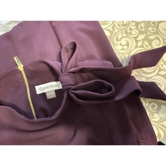 Calvin Klein Dress 10 Purple Plum Bow Neck Scuba Stretch Sheath Sleeveless - Picture 5 of 8